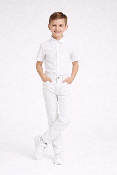 Nacar Erkek Çocuk Kısa Kol Gömlek Keten Pantolon Alt-Üst Takım 23 Nisan 29 Ek...