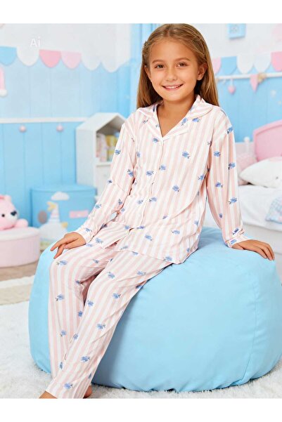 NiCe İç Giyim Ροζ ριγέ λουλουδάτο σετ πιτζάμες για κορίτσια με Με σχέδιο κουμ...