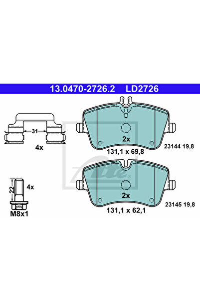 Ate Σετ τακάκια φρένων, δισκόφρενο 13.0470-2726.2