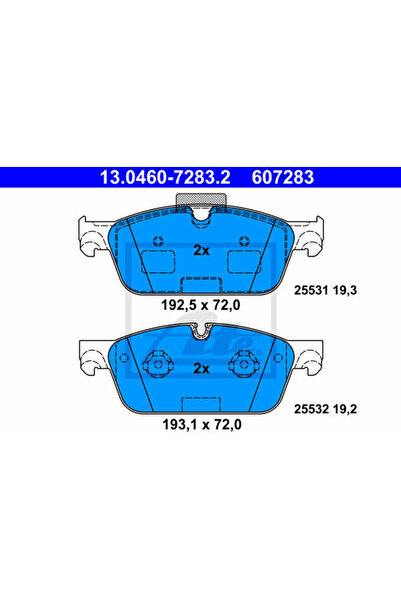 Ate Σετ τακάκια φρένων, δισκόφρενο 13.0460-7283.2