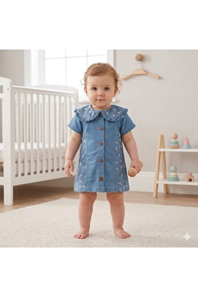 MİNİKİNCİBABY Crispy Flowered Be Peter Pan collar Eni̇m Dress