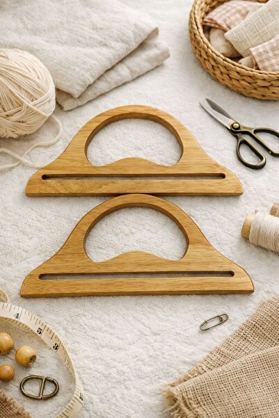 iğne izi Wooden Bag Handle 25X12 cm – Knitting, Macramé and Handmade Bag Handle