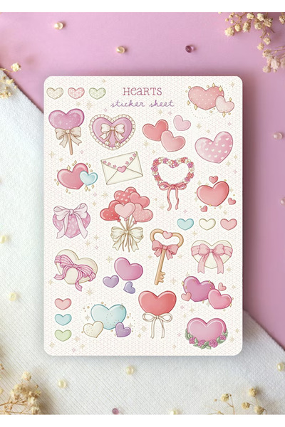 LABELOVE Hearts Sticker Seti A5 – Kalp Temalı Pastel Dekoratif Ajanda & Defte...