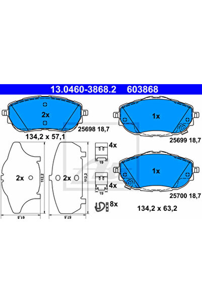 Ate Σετ τακάκια φρένων, δισκόφρενο 13.0460-3868.2