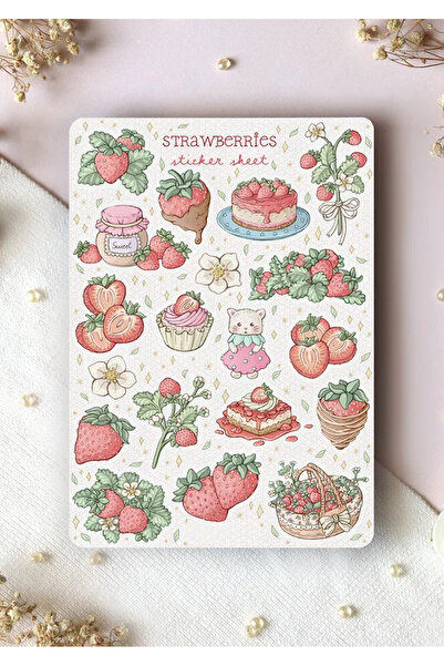 LABELOVE Strawberries Sticker Seti A5 – Çilek Temalı Dekoratif Ajanda & Defte...