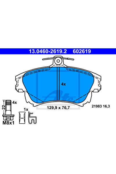 Ate Σετ τακάκια φρένων, δισκόφρενο 13.0460-2619.2
