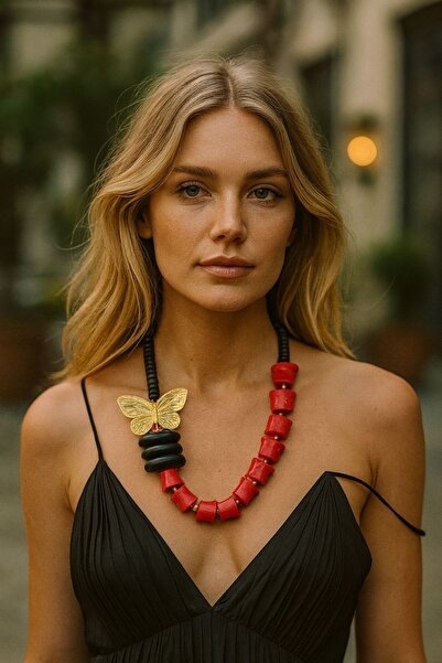 TAUPE Bijoux Olivia Kırmızı Kelebekli Kolye