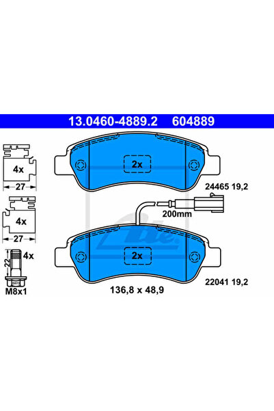 Ate Σετ τακάκια φρένων, δισκόφρενο 13.0460-4889.2