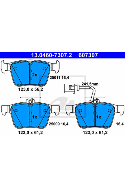 Ate Σετ τακάκια φρένων, δισκόφρενο 13.0460-7307.2
