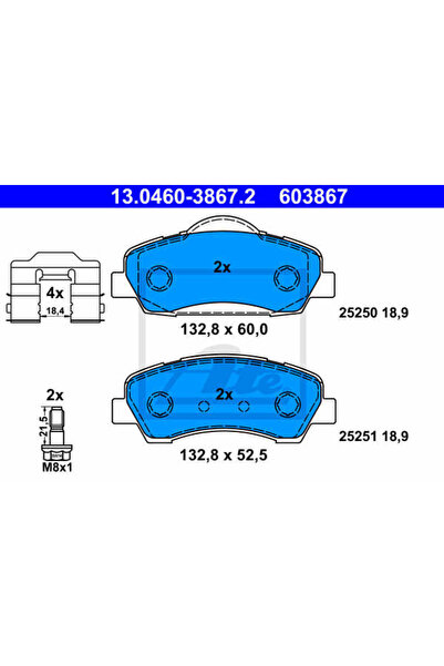Ate Σετ τακάκια φρένων, δισκόφρενα 13.0460-3867.2 Citron C-Elysee/C4 Cactus/C...