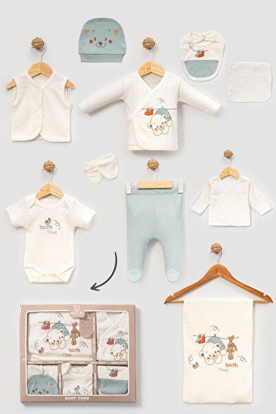 NEU KIDS Green Teddy Bear 10-Piece Bath Time Series Newborn Set