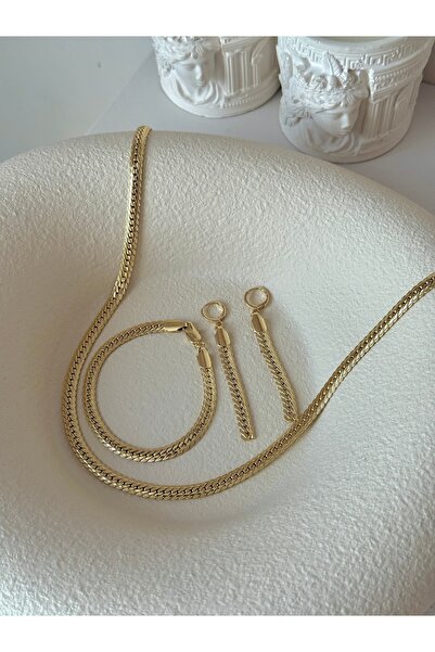 YOUES JEWELRY 316l KOLYE, KÜPE, VE BİLEKLİK SETİ 14 K ALTIN RENK Çelik CM VİP...