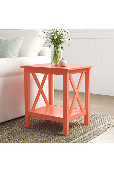 Poyraz Furniture Accessory Ahşap Yan Sehpa, Dekoratif Yan Sehpa, Raflı, Salon...
