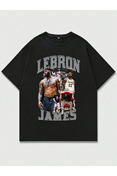 MAGORS Μπλουζάκι LeBron James με τύπωμα Unisex oversized Cut 100% Βαμβάκι Μαύ...