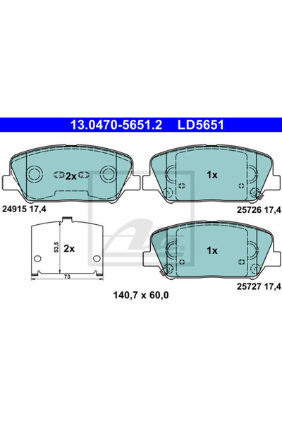 Ate Σετ τακάκια φρένων, δισκόφρενο 13.0470-5651.2