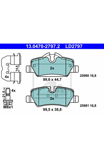 Ate Σετ τακάκια φρένων, δισκόφρενο 13.0470-2797.2
