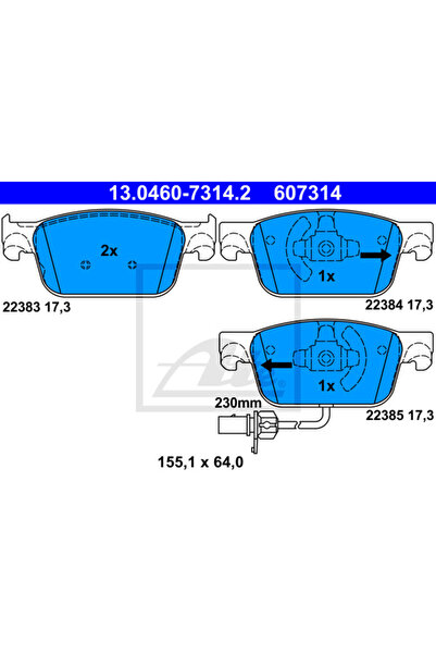 Ate Σετ τακάκια φρένων, δισκόφρενο 13.0460-7314.2