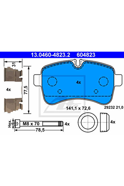Ate Σετ τακάκια φρένων, δισκόφρενο 13.0460-4823.2