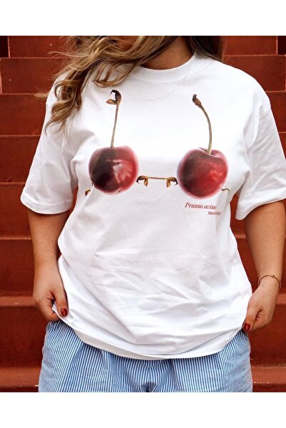 Violon Cherry Patterned White Women's T-Shirt