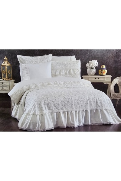 KÜBRAHOME'S طقم أغطية سرير مودا تشيز 7 قطع + طقم بيكيه إكرو