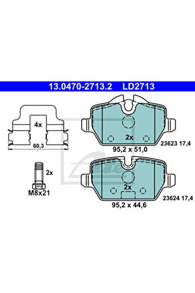 Ate Σετ τακάκια φρένων, δισκόφρενο 13.0470-2713.2