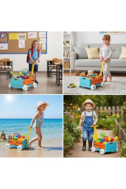 BuradaBuldun سيارة أطفال قابلة للسحب - عربة نقل للأطفال (سهلة التجميع)