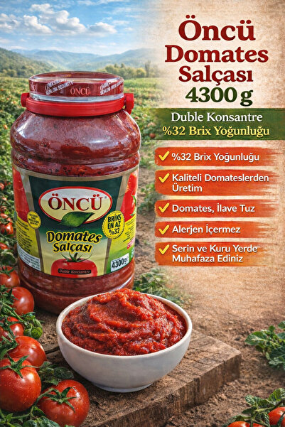 Öncü Domates Salçası 4300 g Duble Konsantre %32 Brix – Katkısız Yoğun Kıvam