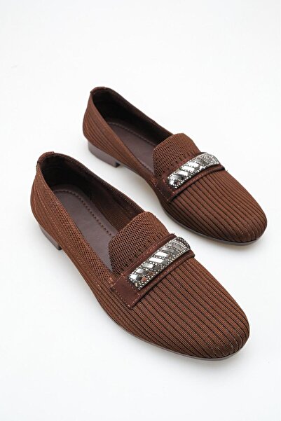 tusemmoda Tsm Elegant Detailed Brown Knitted Ballet Flats