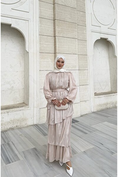 THEK BUTİK Chiffon Dress with Flying Sleeves and Volan Detail