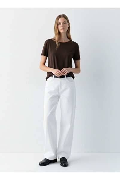 Ltb okrugla kragna Smeđa majica opuštenog kroja