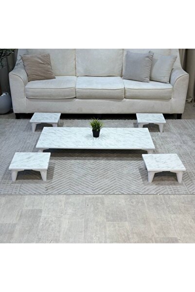 foryou طقم طاولات ارضي خشب شكل مستطيل لون ابيض مع 4 خدمة