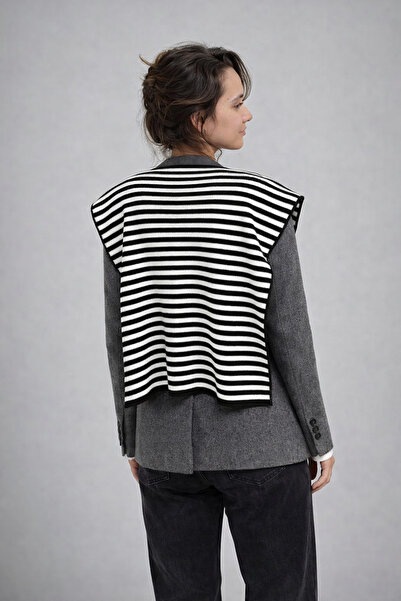 Sebir Moda Striped Patterned Reversible Knitwear Office Shawl