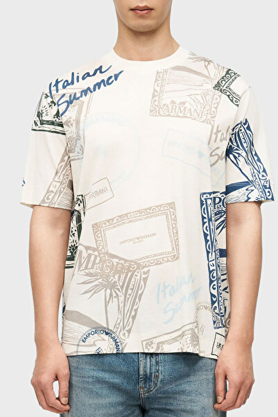 Emporio Armani Pamuk Karışımlı Regular Fit Baskılı Bisiklet Yaka T Shirt Erke...
