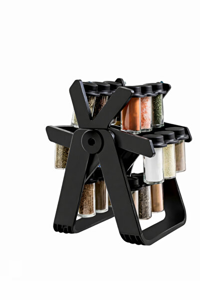 SP A rotating wheel-shaped spice and condiment organizer containing 18 contai...