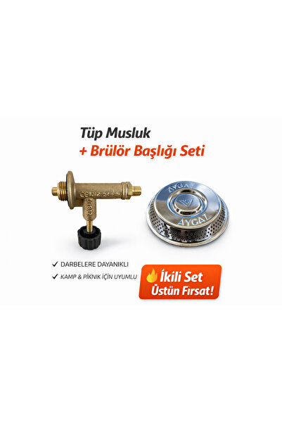 Aygaz Geniş Çember Tüp Musluğu + Vidalı Brülör Başlığı Seti | Piknik Tüp Uyum...