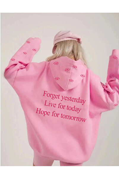 LiyAdaCo Women's Pink Oversized Crown Printed Hooded Sweatshirt-Hoodie Premium