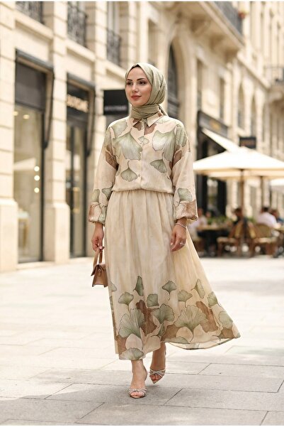 Kirazca Butik Women's Patterned Two-Piece Hijab Set Shirt Skirt Comfortable F...