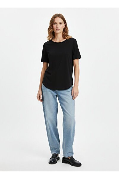 Ltb guler rotund Tricou negru cu croială lejeră