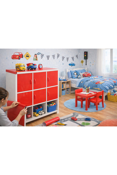 cyatelier Furniture Covering Foil Red Cabinet Covering Foil Kitchen Cabinet T...