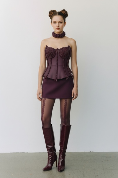 Pastelist. Deri görünümlü mat korse büstiyer