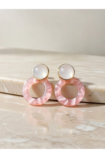 ahsenaksesuar2025 Pink Pearlescent Hoop Model Pearl Bulk Stylish Earrings - D...