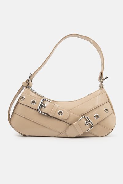 LikeMoon Geantă de umăr tip baguette cu cataramă retro, cu aspect de piele, p...