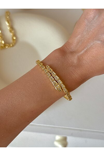 YOUES JEWELRY 316L Çelik VIP SERİ 14K Altın Renk Minimal Taşlı Kelepçe Bilezi...