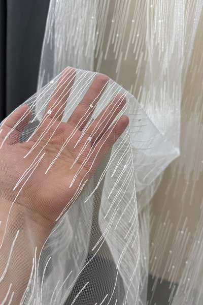 perhal perde ve halı PİLESİZ VİYANA DESEN BRODE TÜL PERDE, BEYAZ BRODE ÜTÜ İSTEMEYEN TÜL PERDE