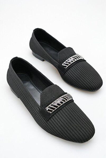 tusemmoda Tsm Elegant Detailed Black Knitted Ballet Flats