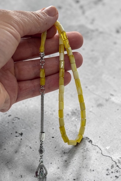 Atolyezone Sarı Bilek boy sıkma kehribar Tesbih özel renkler küçük boy tespih