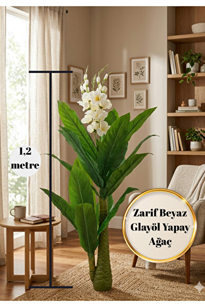 BRE HOME Lüks Yapay Salon Ağacı - Beyaz Çiçekli Egzotik Dekoratif Bitki