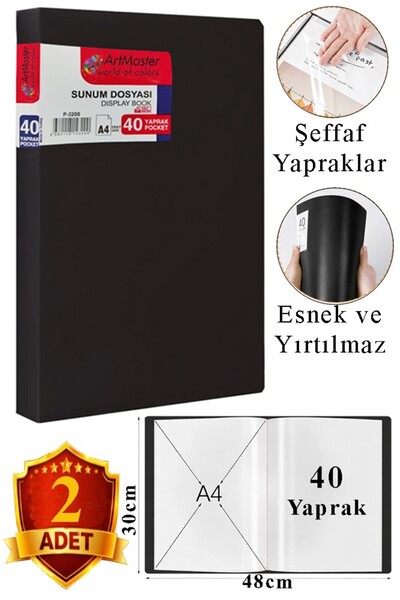 Artmaster Dosar negru pentru prezentare, 2 bucăți cu 40 de pungi, catalog cu ...