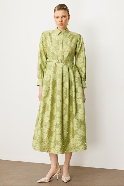 Moda İlgi Gömlek Yakalı Elbise 60096 Yeşil