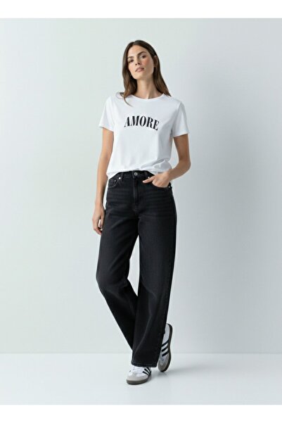 Ltb Amoure Printed Relaxed White T-Shirt